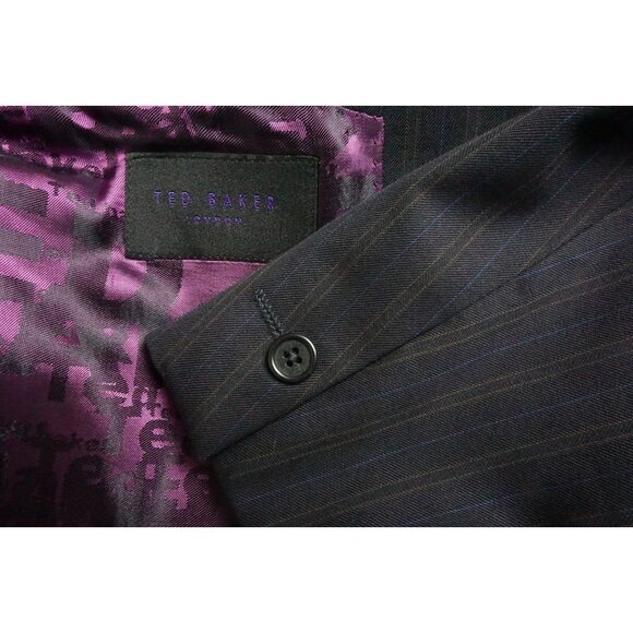 Ted Baker Dark Blue Multicolor Striped Wool 2 Pc Suit Jacket Pants Sz 38R